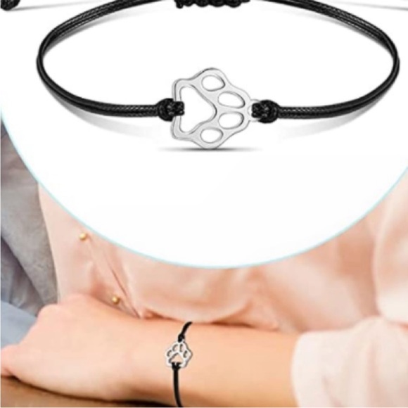 Stainless Steel Paw Print Adjustable Rope Bracelet - Picture 11 of 16